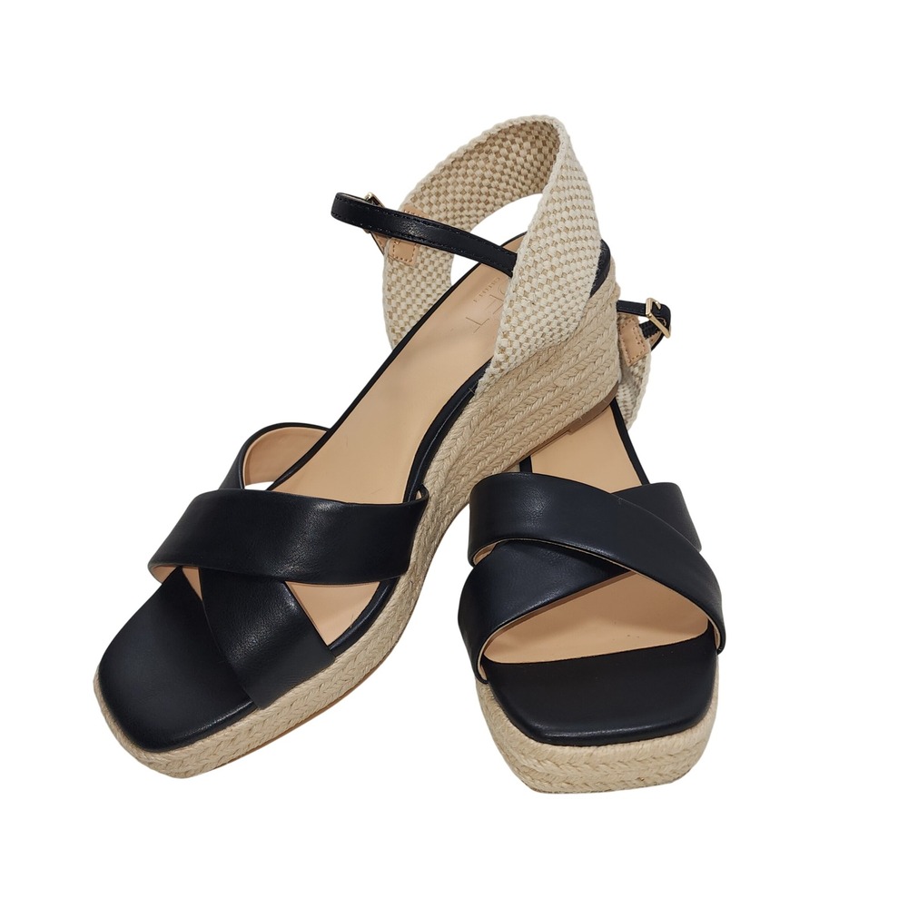 Loft Espadrille Wedge Sandals 8 Black Tan Coastal Vacation Wear Boho Resort Chic